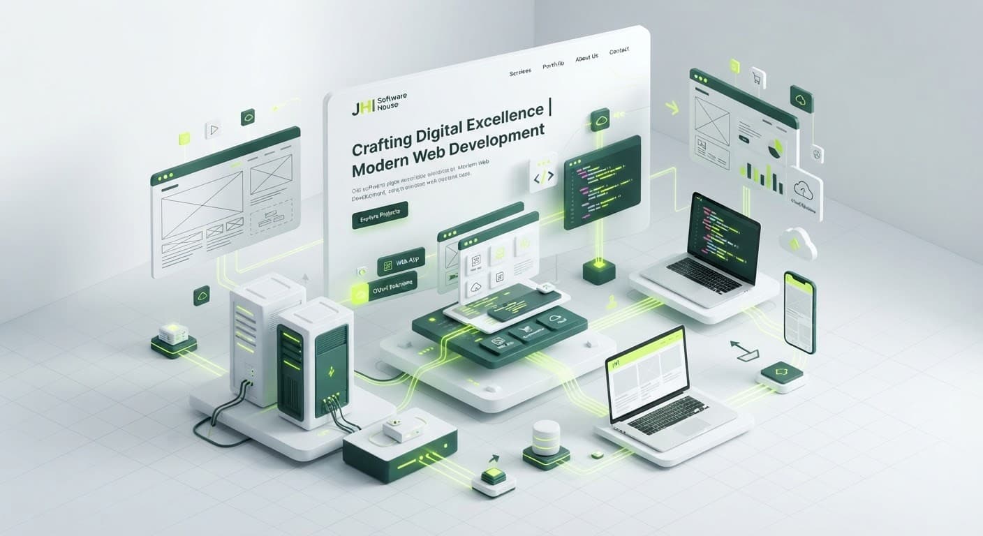 Isometric illustration of web development components